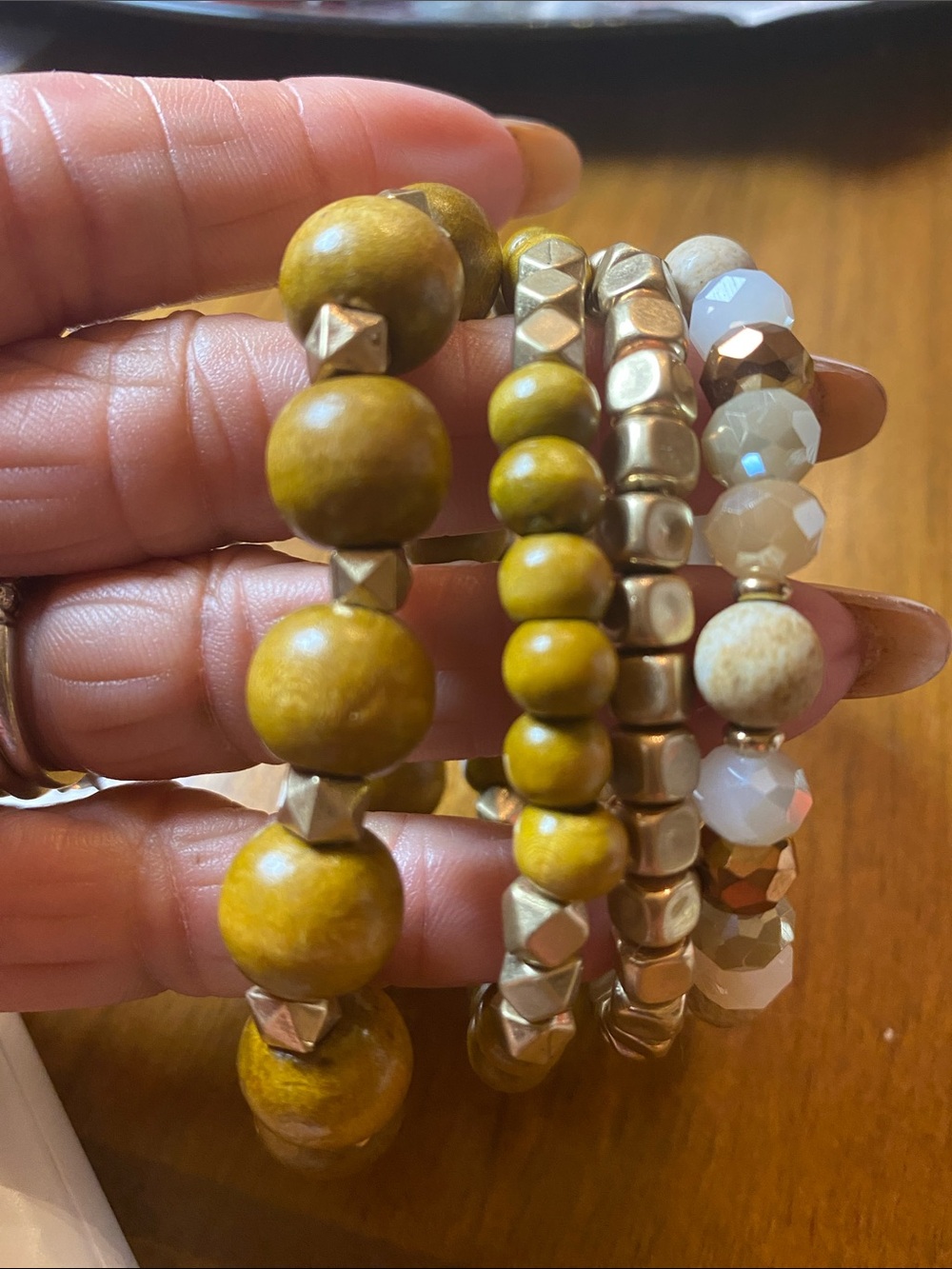 Olive Green & Gold Multi-Strand Bead Bracelet Set - Women Jewelry